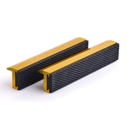 Six Inch Universal Soft Vise Jaws Pads With Heavy Duty Magnetic Bond, Multi Purpose Protector For Any Metal Vise, One Pair, Golden Finish, Keeps Wood Metal Plastic Tubing And Round Or Flat Surfaces Safe