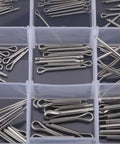 150 Piece Stainless Steel Spring Pin Kit For Mechanical Hitches And Dowels Smooth Surface Durable Split Pins Quick Lock Nut And Bolt Anti Loosening Fasteners For Tough DIY Projects, assorted stainless steel pins in organizer