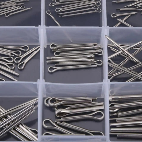 150 Piece Stainless Steel Spring Pin Kit For Mechanical Hitches And Dowels Smooth Surface Durable Split Pins Quick Lock Nut And Bolt Anti Loosening Fasteners For Tough DIY Projects, assorted stainless steel pins in organizer