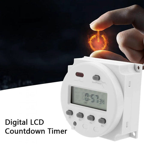 Oumefar 16A Digital Timer Switch With Lcd Display Cycle Countdown Control For Irrigation Drying Ventilation And Industrial Electrical Applications, showing a hand activating the timer.