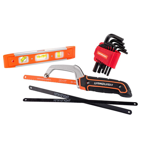 102 Piece Home Tool Set With Storage Case General Household Tools Kit Durable Wrench Socket Screwdriver Hammer Tape Measure Pliers And More For Quick Home Repairs Garage Ready Pro Grade Quality featuring level, hex keys, and hacksaw