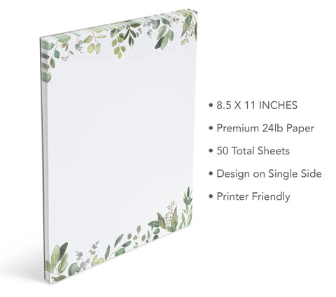 Greenery Letterhead Paper 8.5 By 11 Inches 50 Sheets Printer Friendly Writing Paper For Laser And Inkjet Elegant Stationery