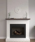 Dope Ceiling Medallion 18 Inch Outer Diameter 4 Inch Inner Diameter Five Eighths Inch Projection Lightweight Canopy on white brick wall