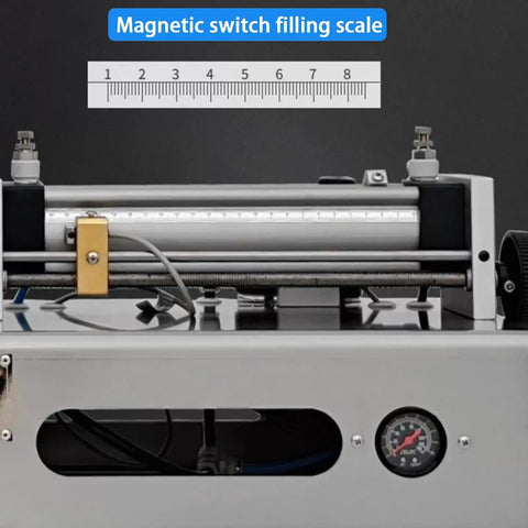 Magnetic switch filling scale on Heavy Duty Pneumatic Paste And Liquid Filling Machine Horizontal Bottle Filler.