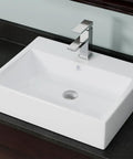 White Porcelain Vessel Sink With Contemporary Rectangular Design, Vitreous China Finish, Large Easy Clean Basin on Vanity