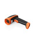 No Fuss Wireless Barcode Scanner With Usb Stand For Lightning Fast 1D 2D Qr Code And Pdf417 Label Reading shown from the side with an orange and black design.