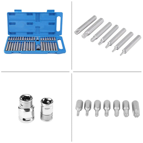 Top Notch 40 Pc Hex Star Torx Spline Bit Set With 1/2 And 3/8 Inch Drive Crank Tool Kit Built From Durable Alloy Steel For Heavy Duty Jobs Fast Bit Swaps And Handy Blow Molded Case Storage, blue case with assorted spline bits