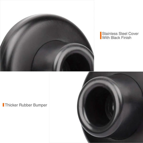 Solid Wall Door Bumper Stop With Thick 1 1/8 Inch Rubber Cushion And Matte Black Metal Shield, close-up of rubber bumper.