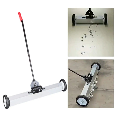 Heavy Duty 36 Inch Rolling Push Broom Sweeper For Yard And Auto Shop Cleanup. Adjustable Handle Iron Debris Collector Metal Lawn Cleaner Broom Pickup Tool Keeps Garage And Workspace Neat With Durable Steel Construction For Easy Maintenance