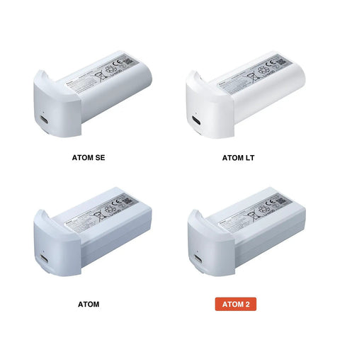 Atom 2 Smart Flight Battery 1 Pack For Drones, Up To 32 Minutes Of Fly Time, High Capacity LiPo Power, Official Style Battery For Atom 2 Only, Long Lasting Power And Reliable Replacements, shown with other battery models Atom SE, Atom LT, Atom.