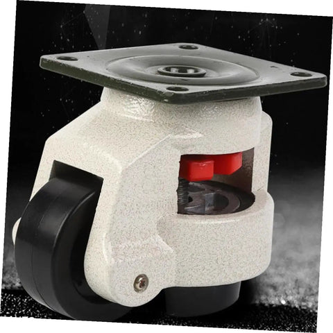 Heavy Duty Swivel Leveling Casters Four Pack Adjustable Plate Mount Wheels For Industrial Shop Furniture Smooth Rolling Performance No Sweat Installation close-up of caster with leveling screw system