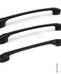 Three black Six Pack Cabinet Pulls 6-1/4 Inch Center-to-Center Slim Square Drawer Handles with screws included.