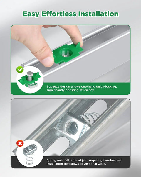 5/16 Inch 18 Nylon Strut Channel Cone Nut and Bolt Kit 20 Pack with 1/2 Hex Head Galvanized Steel Bolts shown securing a strut channel.