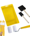 Heavy Duty Paint Roller Kit With Precision Trim Brush For Tough Corners And Crisp Lines includes mini roller, two foam brushes, and tray.