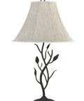 3-Way One Light Hand Forged Iron Table Lamp With Matte Black Finish 33 Inch Tall Includes Bell Fabric Shade Matching Harp And Finial