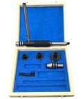 Pro 8-Piece Mt2 Lathe Tailstock Tap And Die Holder Combo Kit With Precision Morse Taper Shank, Full Tapping Set, Stop Handle, Premium Wooden Box For Serious Machinists. open wooden case with MT2 tap and die holders, stop handle, and adapters