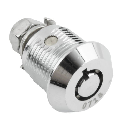 Close-up of Cylinder Locks For Doors, Mailboxes, Drawers, and Cupboards with Cam Lock, chrome finish, 16mm cylinder diameter
