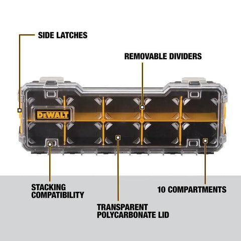 Image of 10 Compartment Pro Organizer With Removable Dividers, Durable Polycarbonate Lid, Side Latches For Stackable Storage.