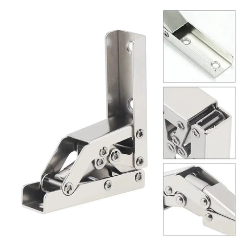 Sturdy Stainless Self Closing Reversible Door Hinge Set Two Piece with Self Locking Folding Bracket, hidden mount detail images.