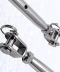 Close-up of 5Pcs Marine Grade Stainless Steel Jaw And Jaw Turnbuckles for Cable Tension in Rigging Systems.