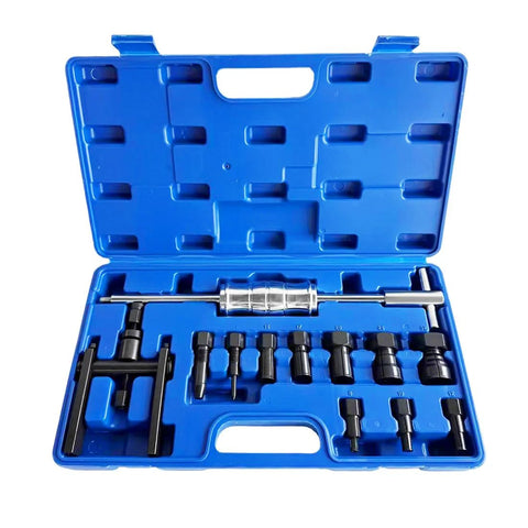12 Piece Motorcycle Blind Inner Bearing Puller Kit With Slide Hammer And Collets 8mm To 25mm in open blue storage case