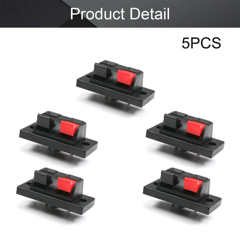 5 Piece Spring Speaker Terminal Clips Set featuring 2 Way Spring Connection Clip Jacks and Push Release Connectors for audio wiring