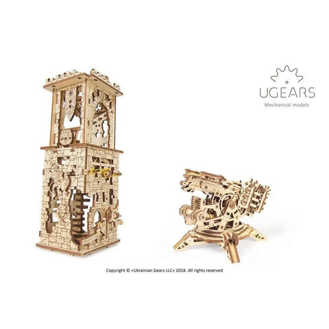Wooden Mechanical Archballista Tower Puzzle Kit Build Your Own Dope 3D Ballista and Tower Construction Set With Moving Firing Mechanism Durable Natural Wood STEM Toy For Curious Minds, wooden tower and ballista