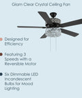 Double Lit 5 Blade Beaded Braid Led Ceiling Fan With Crystal Bead Shade And Dimmer For Living Room Dining Area Or Bedroom Elegant