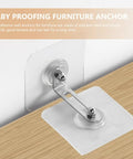 4 Piece Anti Tip Furniture Anchor Kit Punch Free Dresser Anchors With Stainless Steel And Acrylic, installed on dresser and wall