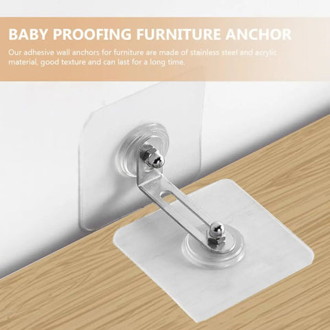 4 Piece Anti Tip Furniture Anchor Kit Punch Free Dresser Anchors With Stainless Steel And Acrylic, installed on dresser and wall
