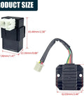 Dimensions of components in High Performance Ignition Coil Kit With 6 Pin AC CDI Box Voltage Regulator Rectifier shown
