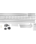 Heavy Duty Four Tier Horizontal Lumber Storage Rack For Garage Built Like A Tank Holds Wood Boards Firmly Up To 440 Pounds Rust Resistant Silver Garage Boss metal assembly parts and instructions laid out.