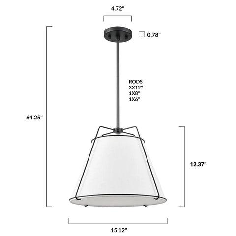 Lise Chandelier In Black And White With Adjustable Rods E26 Socket 60W Max LED Compatible Hardwired Dry Rated Sloped Ceiling ETL Listed