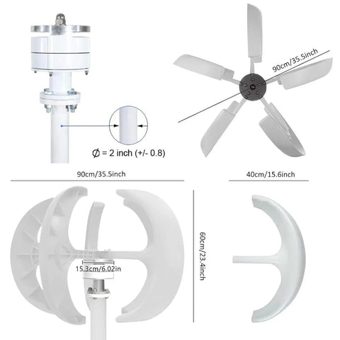 Off Grid Home Wind Turbine Generator Kit 3000W 4000W 5000W dimensions and PA66 blade design