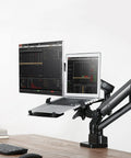 Adjustable Dual Monitor Arm Desk Mount With Smooth Mechanical Spring Height Tilt Swivel Rock Solid Clamp Base for screens and laptop.