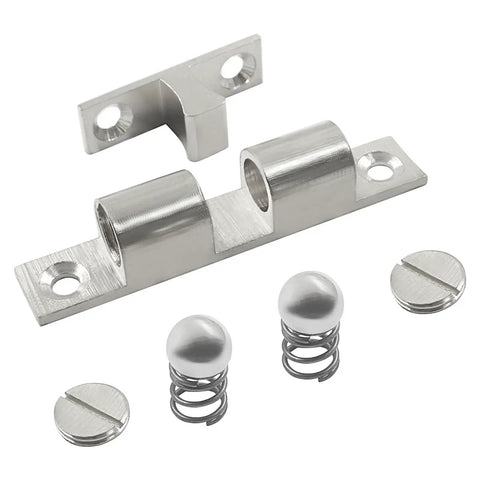 Stylish Solid Brass Cabinet Latches With Adjustable Ball Tension And Double Roller Catch Design For Closet Doors And Furniture, Easy Install Silver 4 Pack Kit parts with plates and springs
