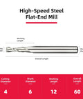 4mm 2 Flute HSS Straight Shank End Mill Cutter Center Cutting For Slot And Keyway Milling Pack Of 2