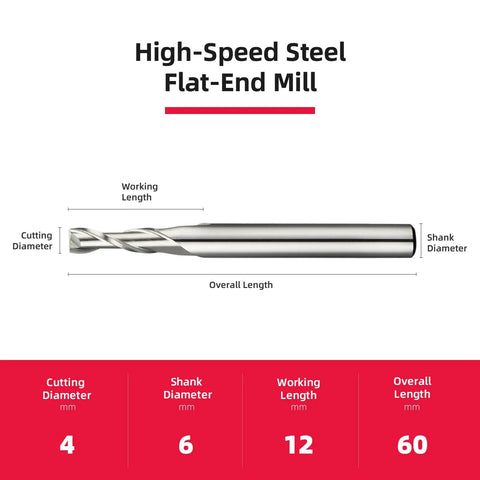 4mm 2 Flute HSS Straight Shank End Mill Cutter Center Cutting For Slot And Keyway Milling Pack Of 2