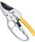 Premium German Pruning Shears with yellow ergonomic handle and sharp silver blade, ideal for easy yard work and fresh plant cuts.
