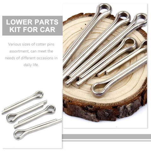220 Count Stainless Steel Cotter Pins And Hitch Pin Clips Kit For Axles Trailers And Car Repair on wood surface