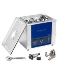 10L Digital Ultrasonic Cleaner For Heavy Duty Parts Deep Clean with metal parts inside and tools beside it.