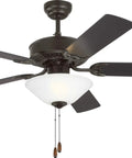 Haven 52 Inch Bronze Ceiling Fan With LED Light And Pull Chain, 5 MDF Blades, 3241 CFM, shown in classic bronze finish with bowl light.