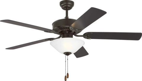 Haven 52 Inch Bronze Ceiling Fan With LED Light And Pull Chain, 5 MDF Blades, 3241 CFM, shown in classic bronze finish with bowl light.