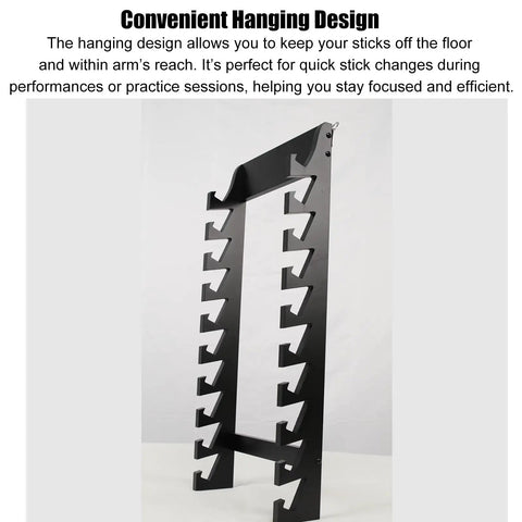 Wall Mounted Drum Stick Holder And Display Rack Heavy Duty Acrylic Organizer For Ten Pairs Of Drumsticks and Lightsabers. Convenient hanging design.