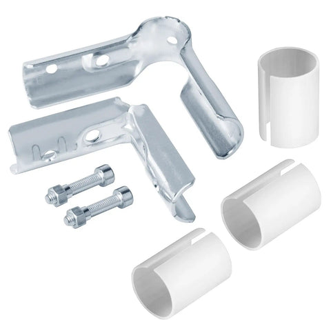 Rock Solid Ninety Degree Three Way Cross Pipe Connector Clamps For Three Quarter Inch Emt Conduit heavy duty galvanized steel fasteners and hardware.