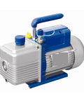Heavy Duty Dual Stage Vacuum Pump Refrigeration AC Repair Kit with Precision Pressure Gauge and aluminum housing, angled view.