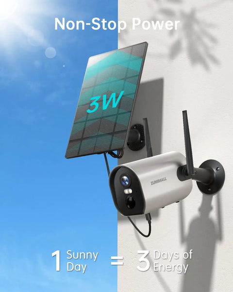Outdoor Wireless Security Camera With 2K Solar Power And 3MP Color Night Vision Weatherproof WiFi Surveillance Camera With Two Way Talk mounted on wall