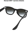 Premium Replacement Sunglasses Screws With Screwdriver For Rayban Frames Stainless Steel Hinge Kit Silver Shade Fix demonstrated on black sunglasses frame.