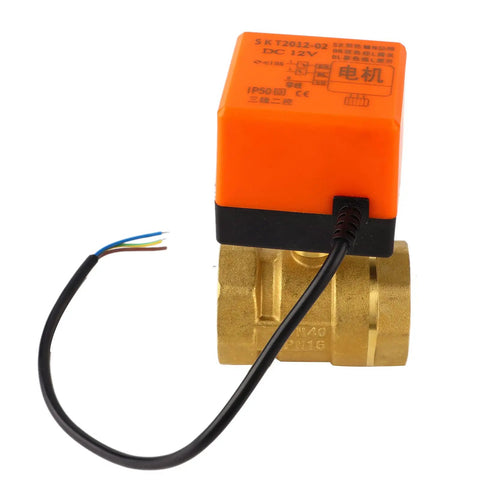 Heavy Duty Forged Brass Motorized Ball Valve G1 One Half Inch DN40 with orange actuator for plumbing and HVAC.