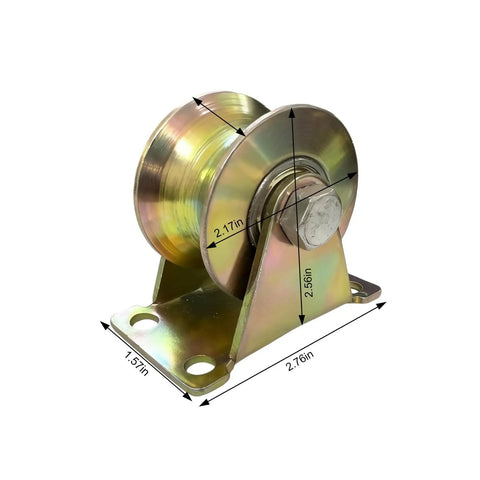 Heavy Duty U Groove Gate Casters 2 Inch Steel Gate Wheels Bearing 660 Lbs Per Wheel Rigid Track Rollers side view with dimensions